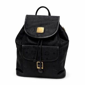 MCM Black Nylon  Backpack with Gold Details